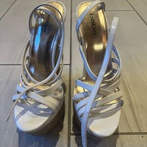 Bebe White and Gold Wedge Shoes